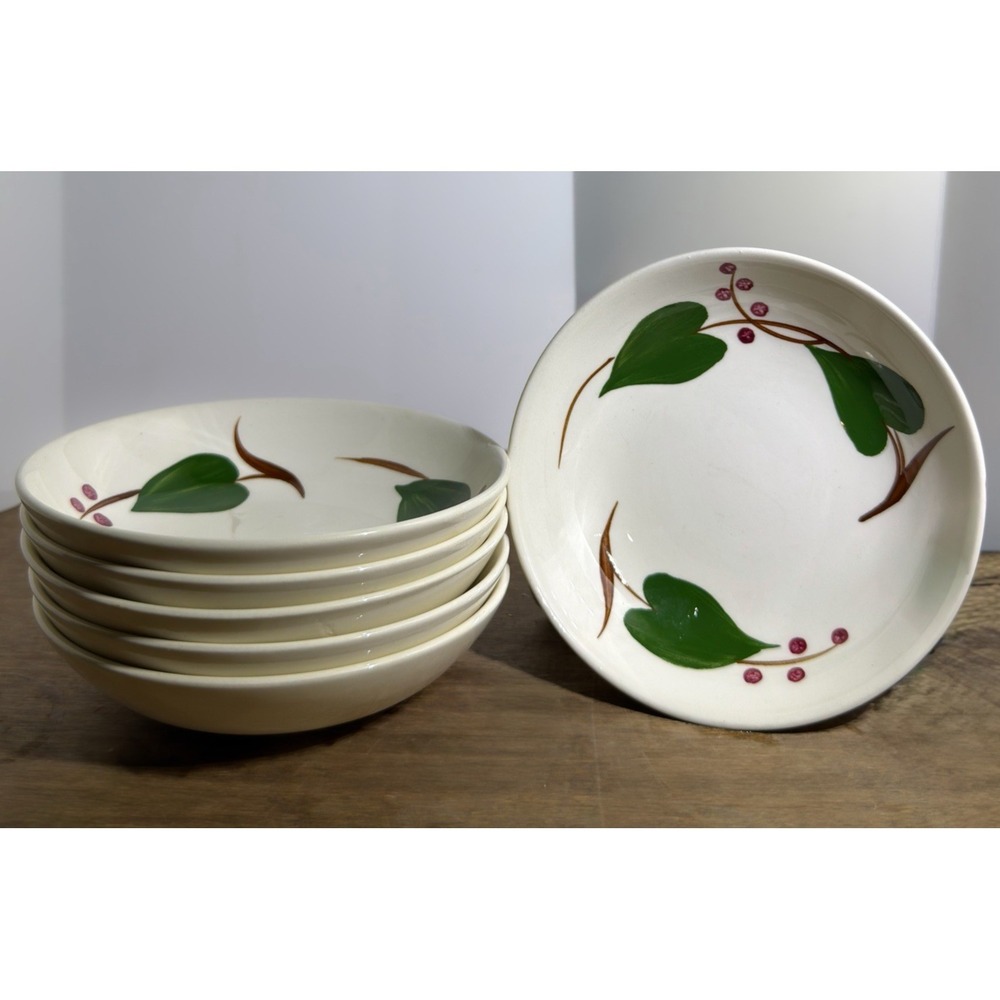 6 Canonsburg Pottery Skyline - Green Ivy - Dessert , Snack, Fruit Bowl- 6 1/4"